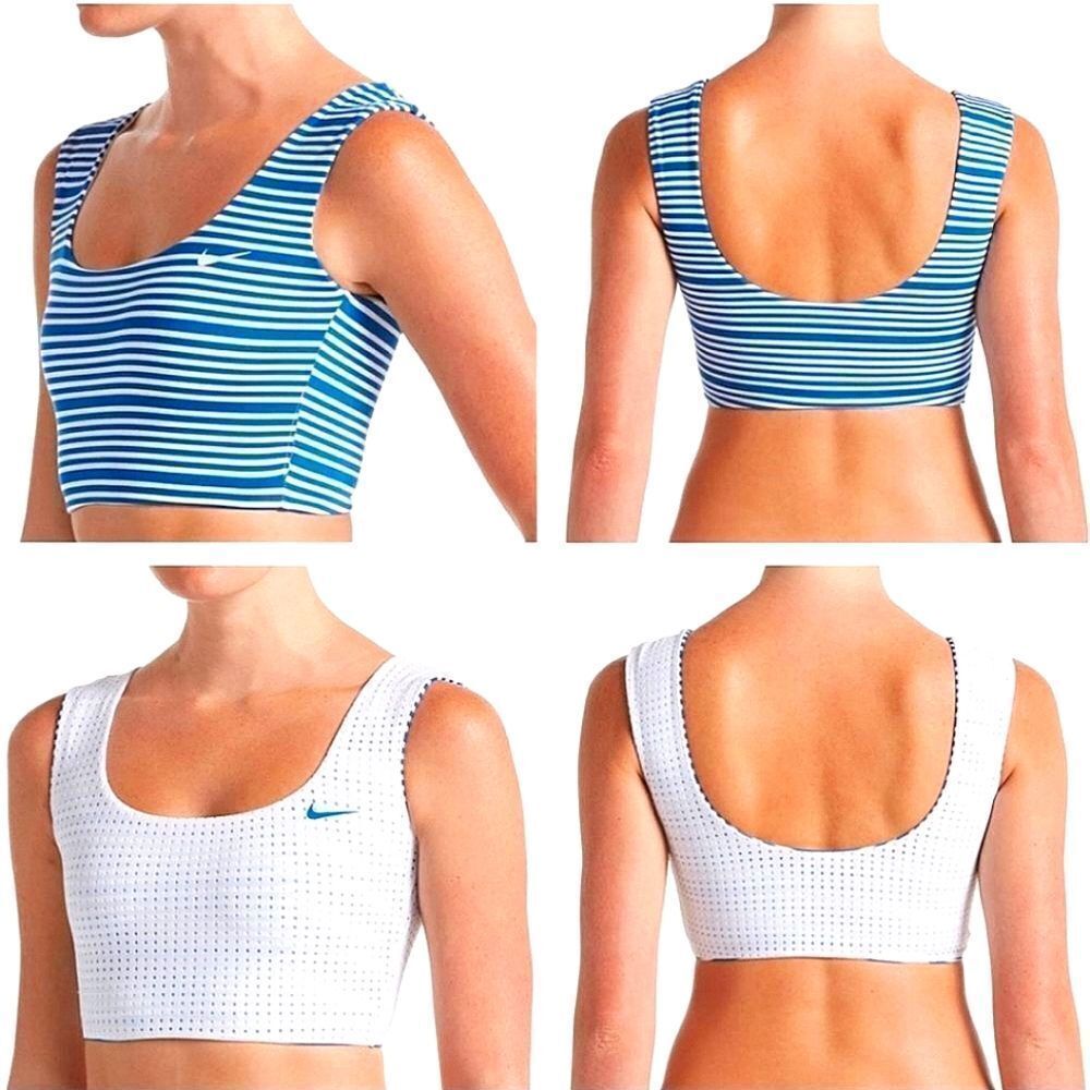 Nike Sport Mesh Reversibleâmidkini Sporty Bikini Swim top Blue & White size Xl